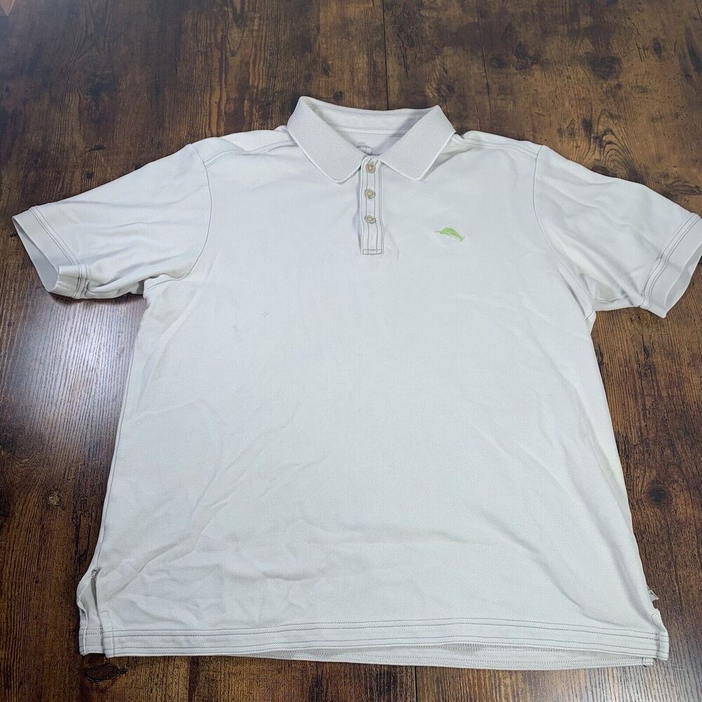 Tommy Bahama Supima Cotton Blend Large Off White Polo Golf Shirt READ